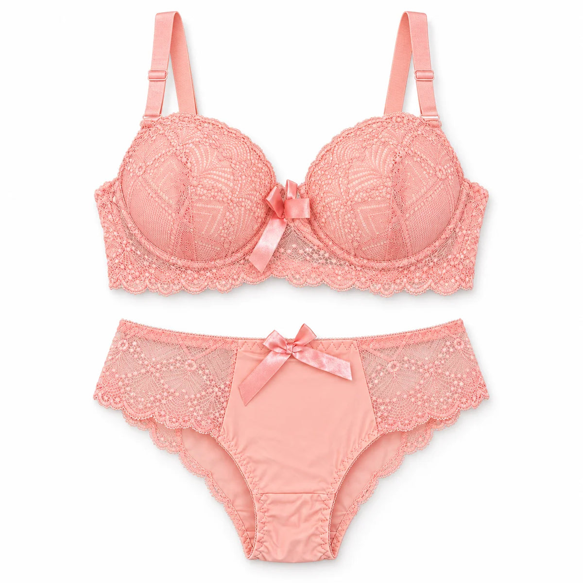 Floral Lace Lingerie Set | Push-Up Bra & Panty Set with Satin Bow