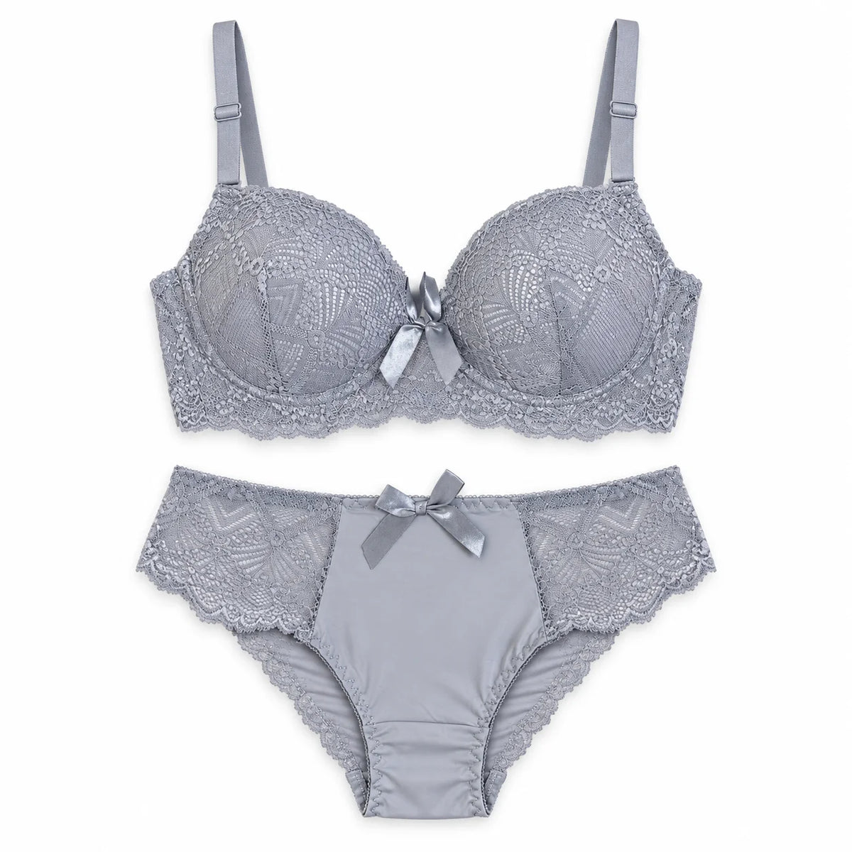 Floral Lace Lingerie Set | Push-Up Bra & Panty Set with Satin Bow