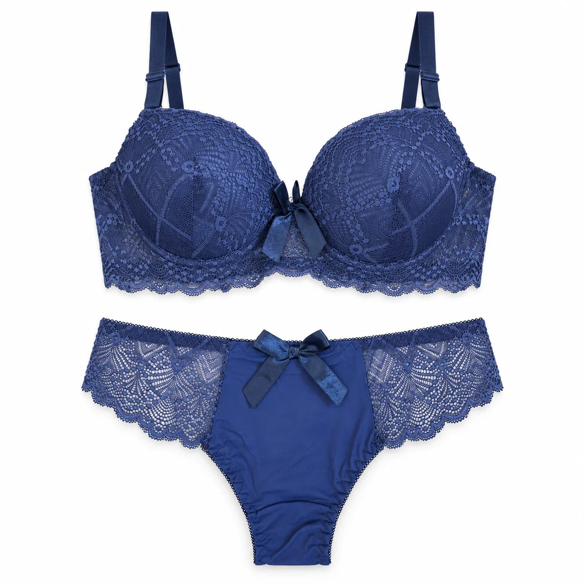 Floral Lace Lingerie Set | Push-Up Bra & Panty Set with Satin Bow
