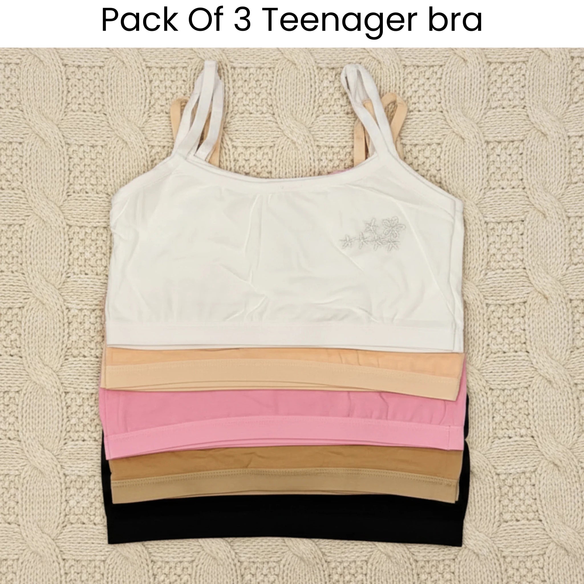 Pack of 3 | Seamless Cotton Training Bras for Teen Girls | Sizes 32-36