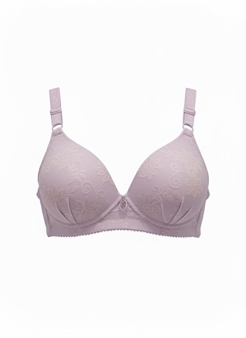 Elegant Floral Embossed Push-Up Bra - Padded, Underwired & Adjustable