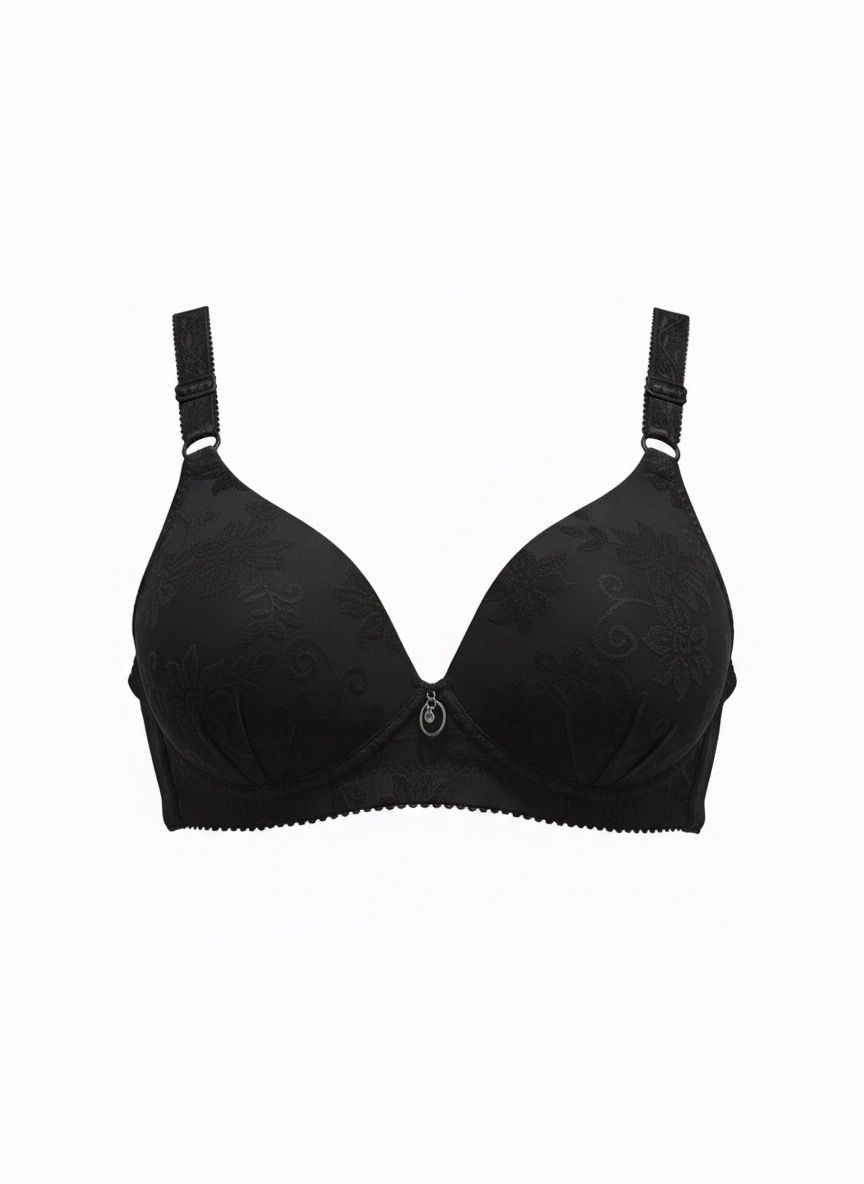 Elegant Floral Embossed Push-Up Bra - Padded, Underwired & Adjustable