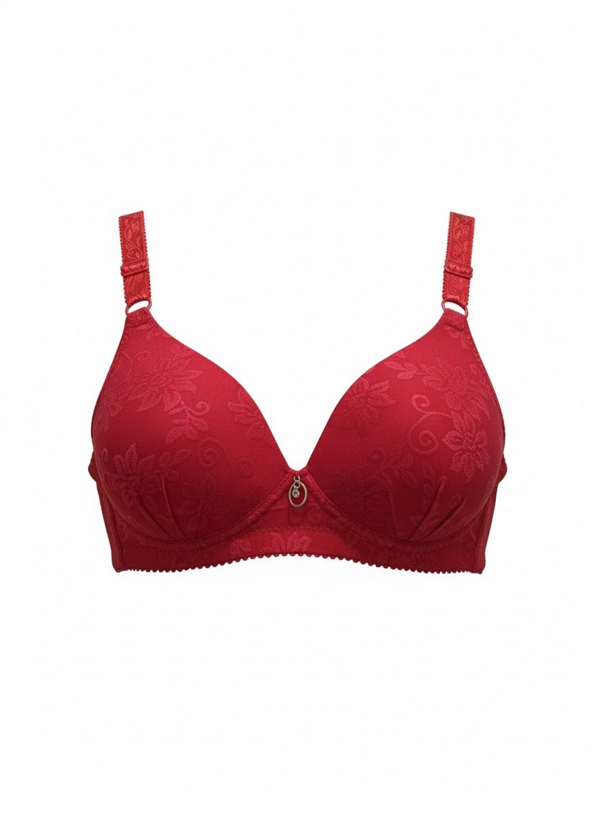 Elegant Floral Embossed Push-Up Bra - Padded, Underwired & Adjustable