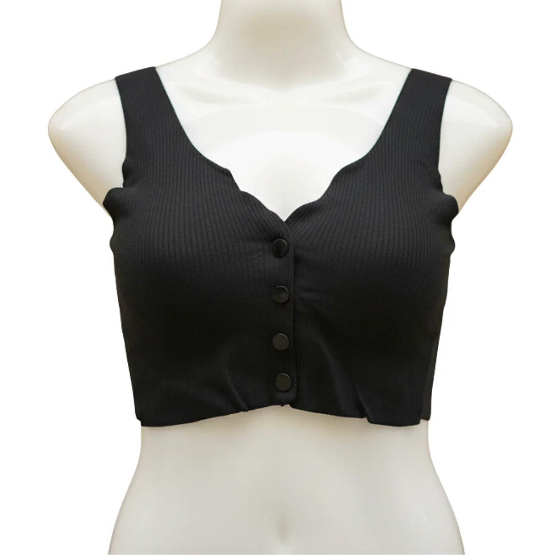 Women’s Ribbed Button-Front Sports Bra – Seamless Wireless Crop Top (M to 3XL)