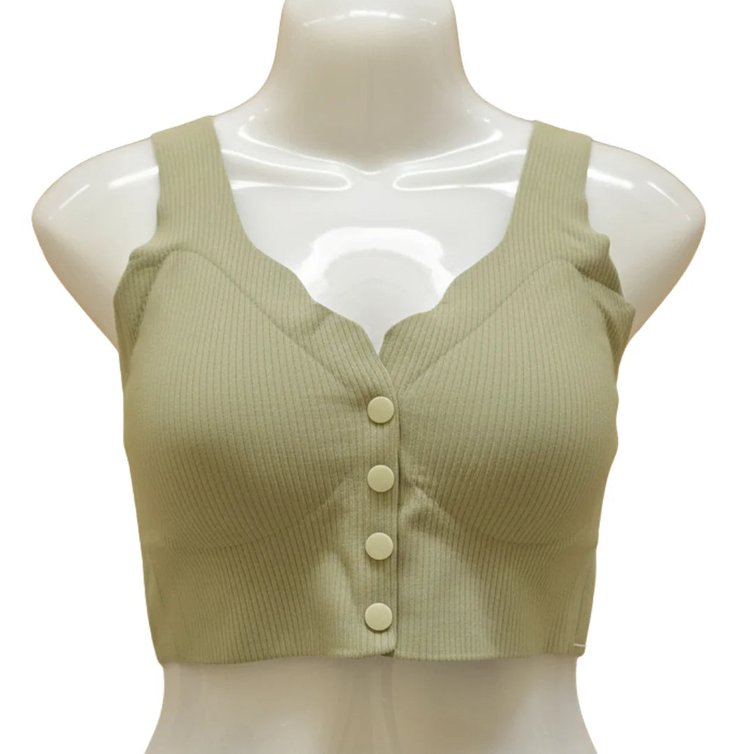 Women’s Ribbed Button-Front Sports Bra – Seamless Wireless Crop Top (M to 3XL)