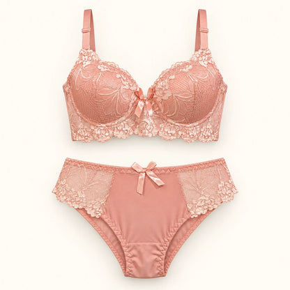 Elegant Floral Lace Lingerie Set Embroidery Bra &amp; Matching Panty