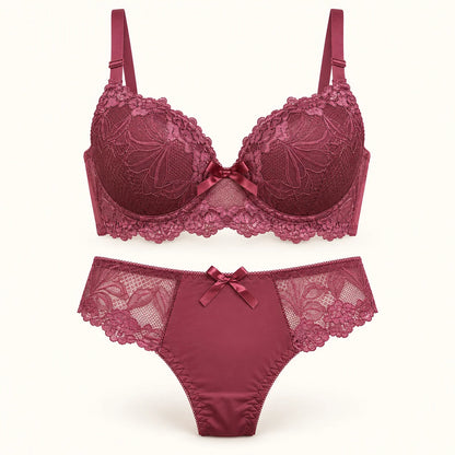 Elegant Floral Lace Lingerie Set Embroidery Bra &amp; Matching Panty