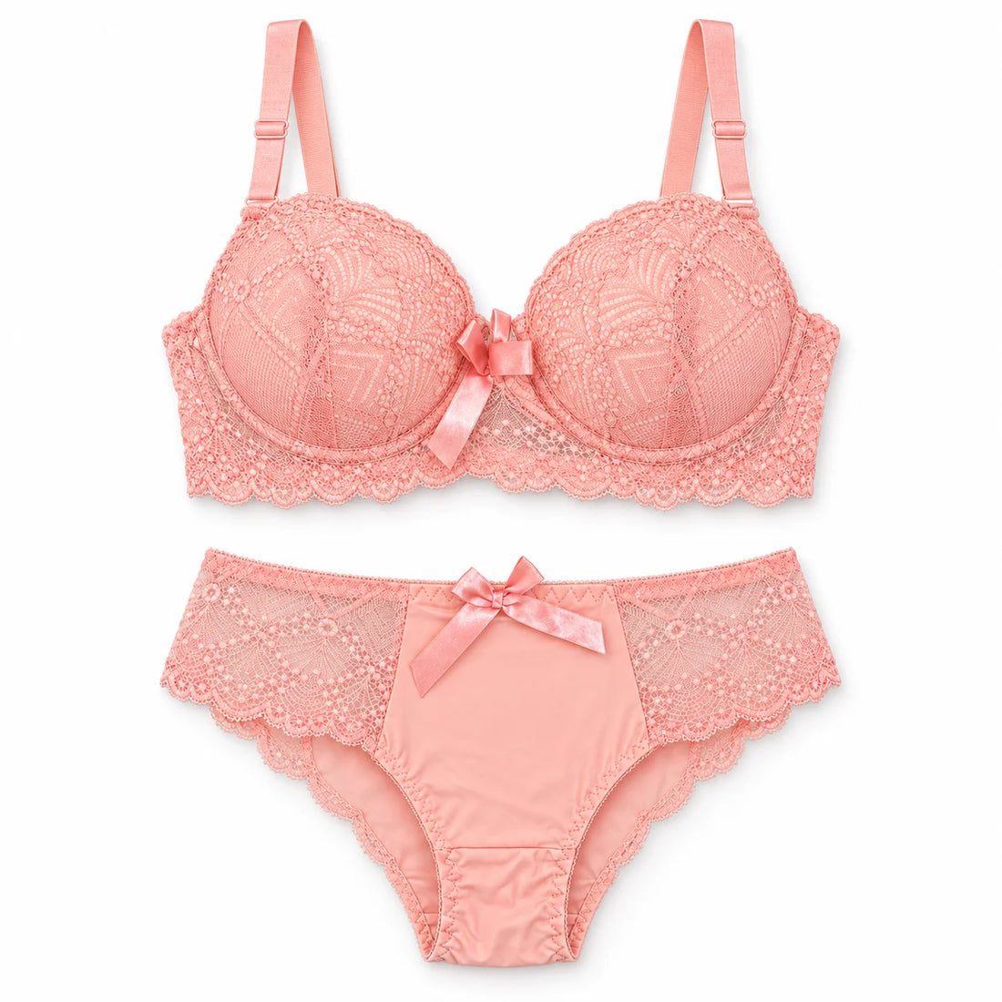 Floral Lace Lingerie Set | Push-Up Bra &amp; Panty Set with Satin Bow