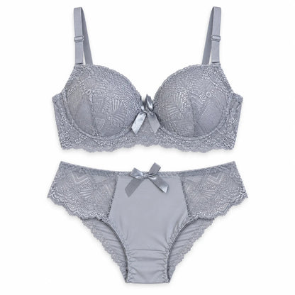 Floral Lace Lingerie Set | Push-Up Bra &amp; Panty Set with Satin Bow