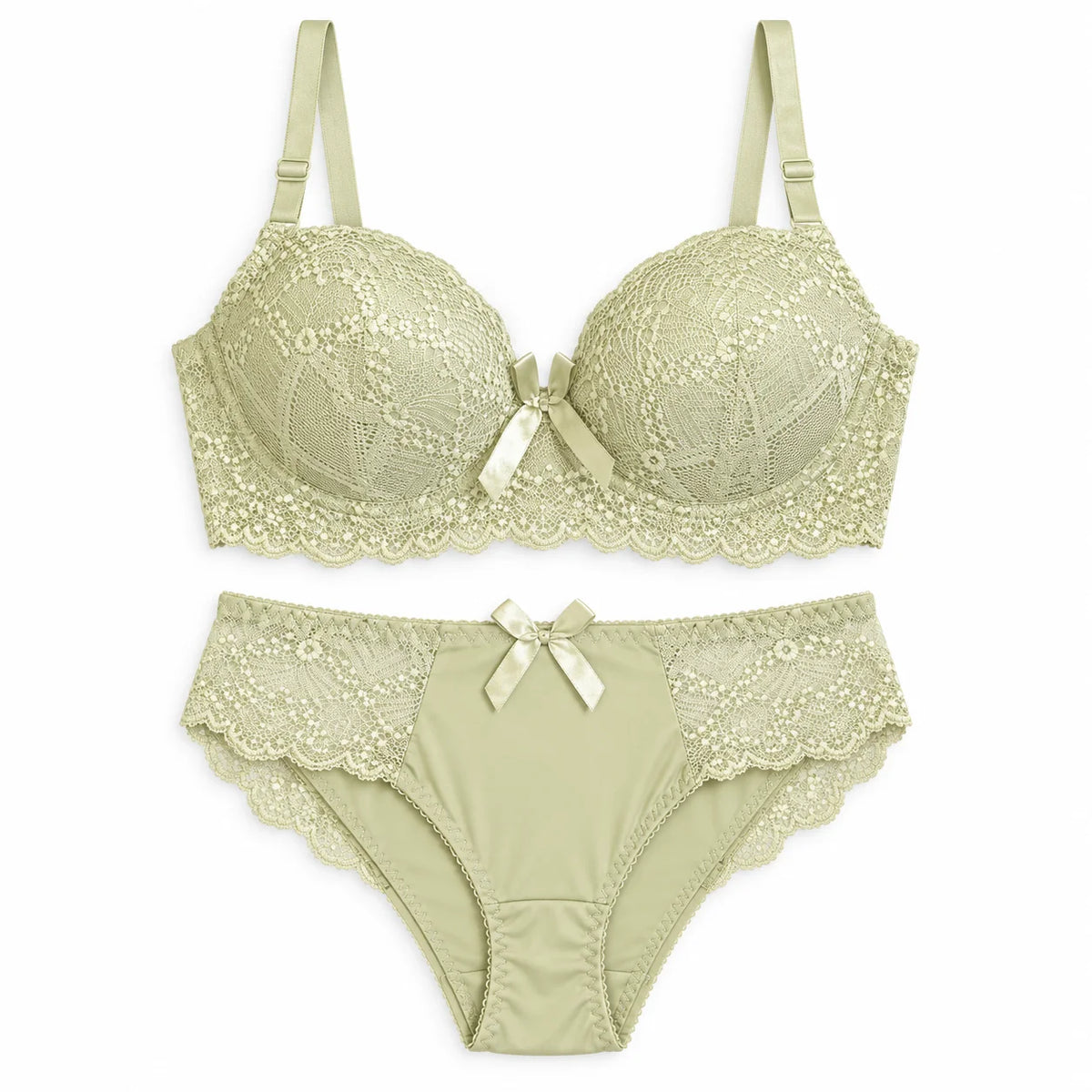 Floral Lace Lingerie Set | Push-Up Bra &amp; Panty Set with Satin Bow