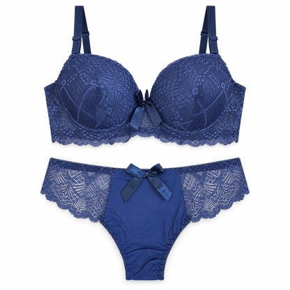 Floral Lace Lingerie Set | Push-Up Bra &amp; Panty Set with Satin Bow
