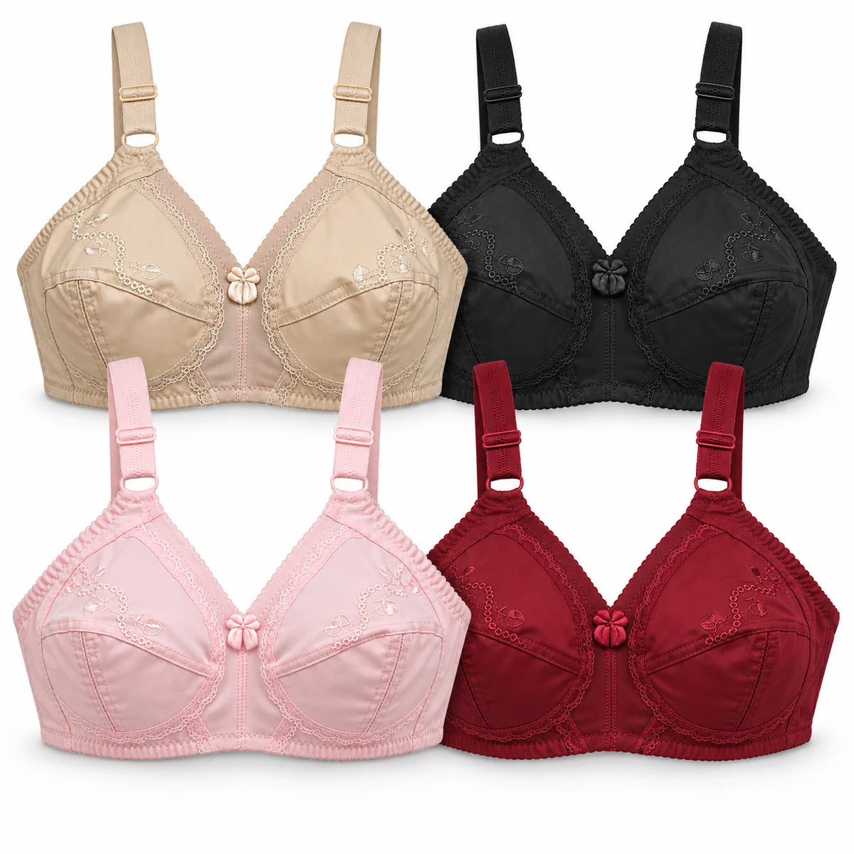 Pack of 4 Premium Cotton Ladies Bra | Sizes 32 to 40 – Soft &amp; Breathable