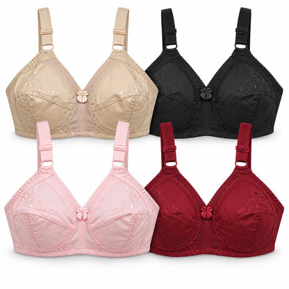 Pack of 4 Premium Cotton Ladies Bra | Sizes 32 to 40 – Soft &amp; Breathable