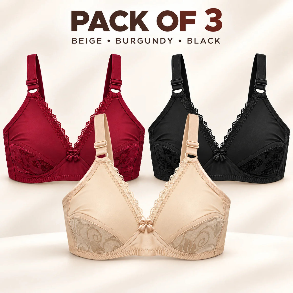 Premium Pack of 3 Ladies Bra – Everyday Comfort