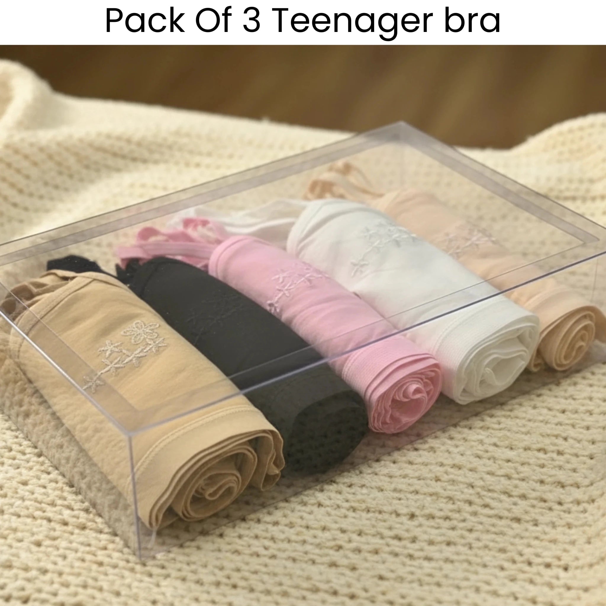 Pack of 3 | Seamless Cotton Training Bras for Teen Girls | Sizes 32-36