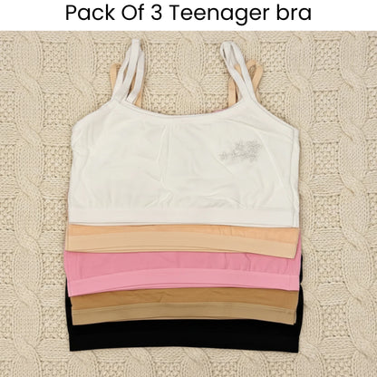 Pack of 3 | Seamless Cotton Training Bras for Teen Girls | Sizes 32-36