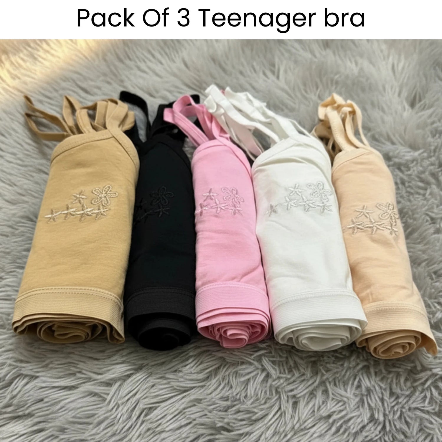 Pack of 3 | Seamless Cotton Training Bras for Teen Girls | Sizes 32-36