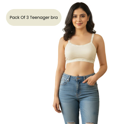 Pack of 3 Ultra-Comfort Teenager Bra | Seamless Cotton Stretch for Girls