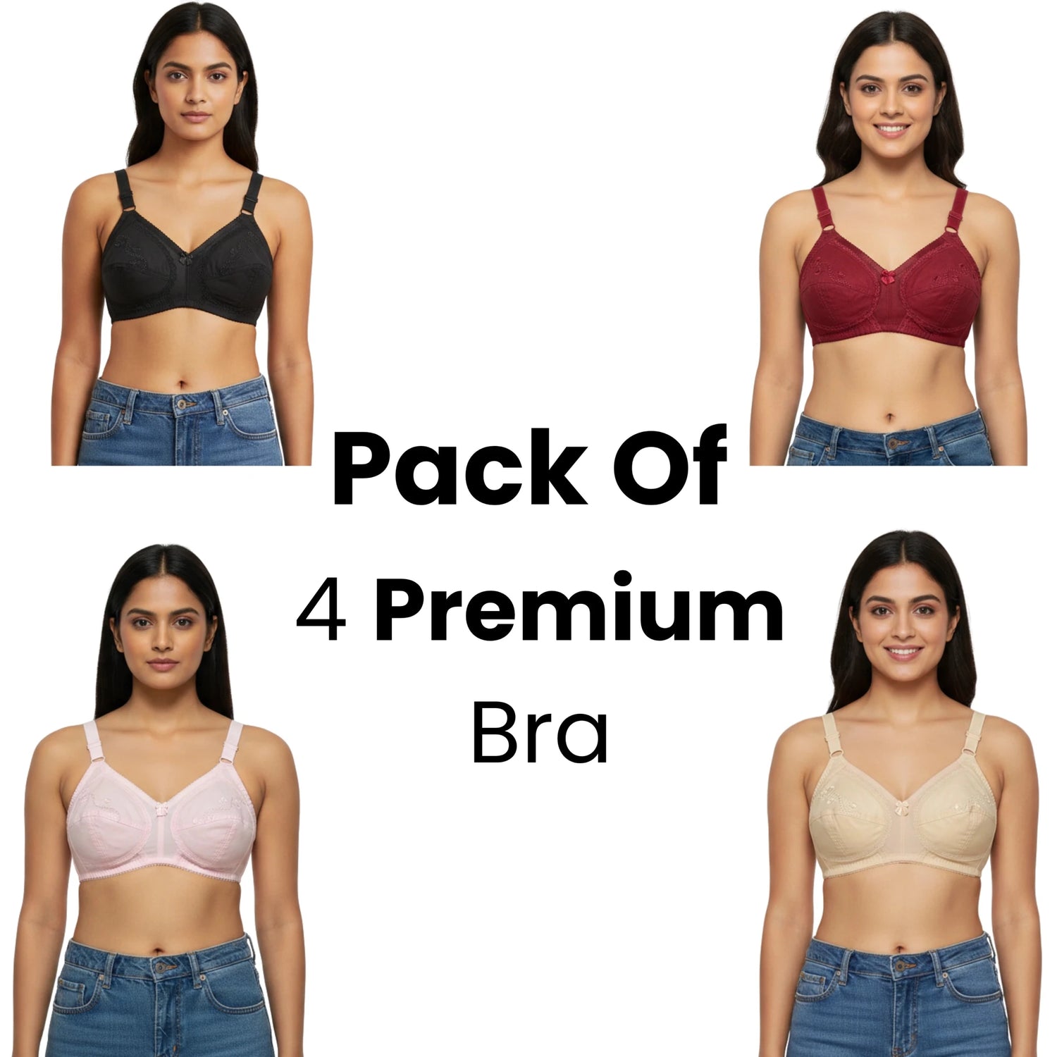 Pack of 4 Premium Cotton Ladies Bra | Sizes 32 to 40 – Soft &amp; Breathable