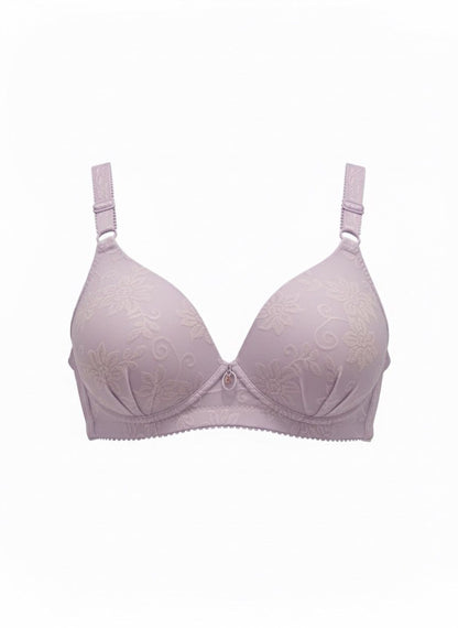 Elegant Floral Embossed Push-Up Bra - Padded, Underwired &amp; Adjustable