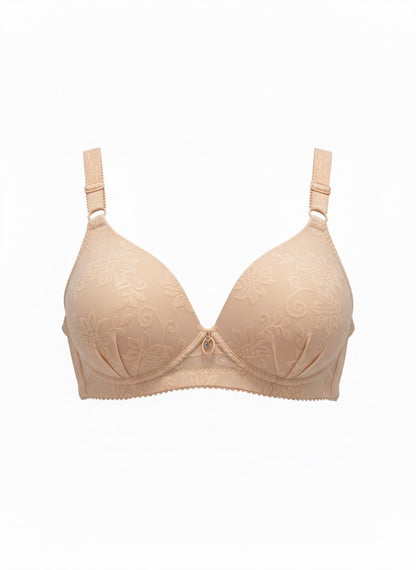 Elegant Floral Embossed Push-Up Bra - Padded, Underwired &amp; Adjustable