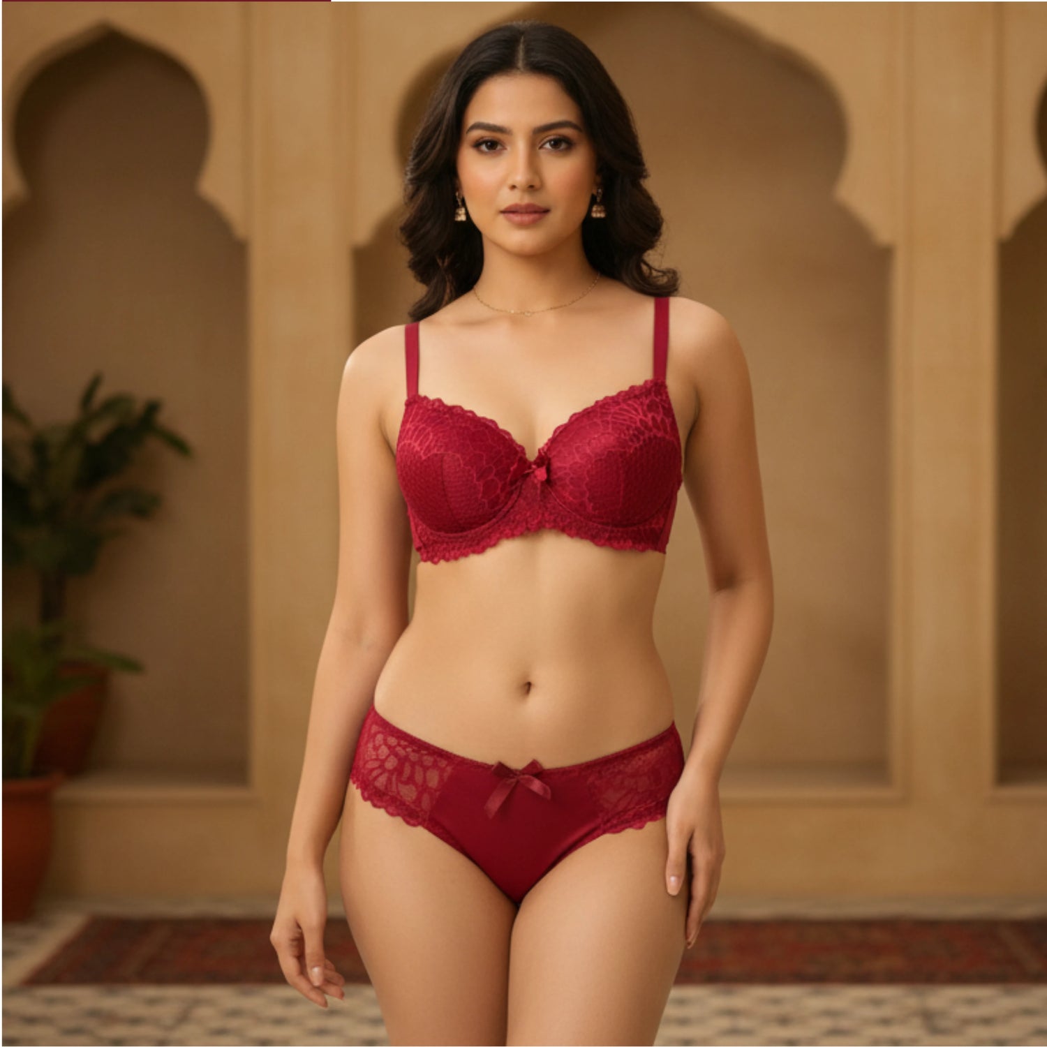 Lace Bra and Panty Set for Women – Padded, Stretchable, Comfortable Daily Wear Lingerie Set